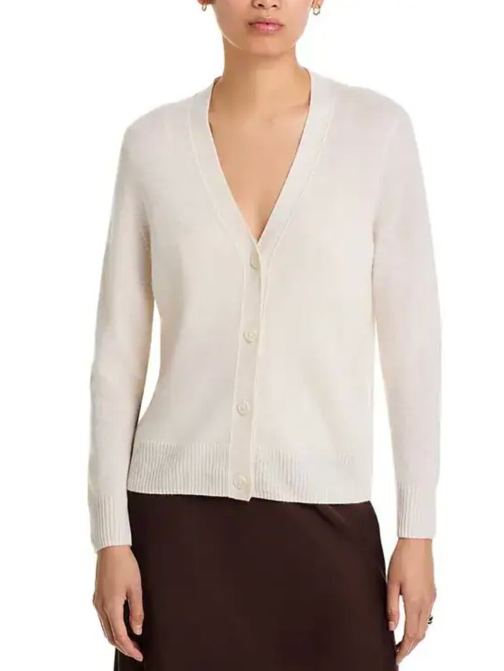 C by Bloomingdale's Cashmere V-neck Cardigan Sweater Ivory Size XS
